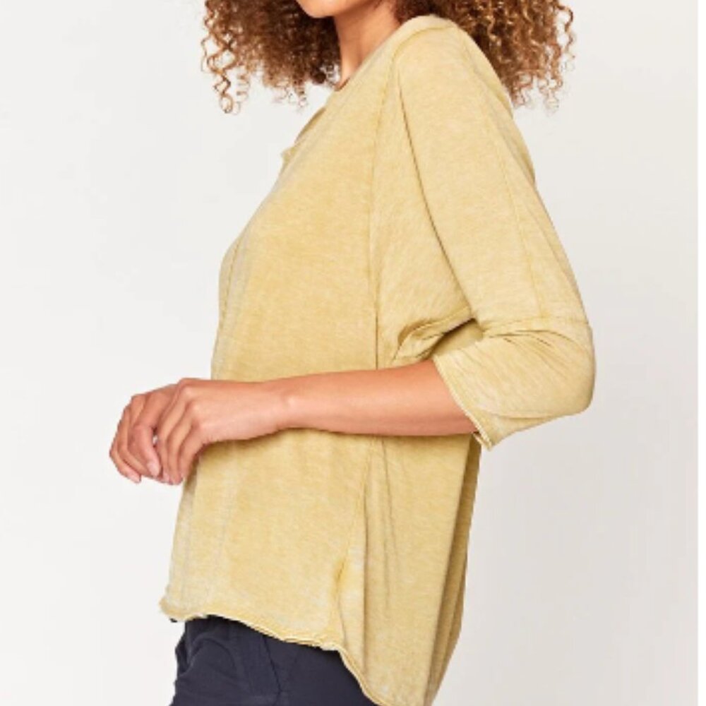 WEARABLES XCVI I Sylvan Pigment Brown Split Neck 3/4 Dolman Sleeve Shirt, XS - Picture 5 of 12